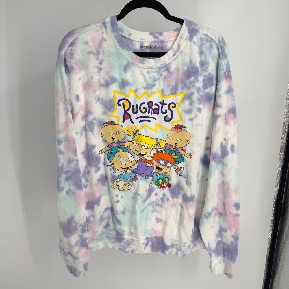 Nickelodeon Rugrats Tie Dye Graphic Sweatshirt XL Purple Pink Blue 90s Cartoon